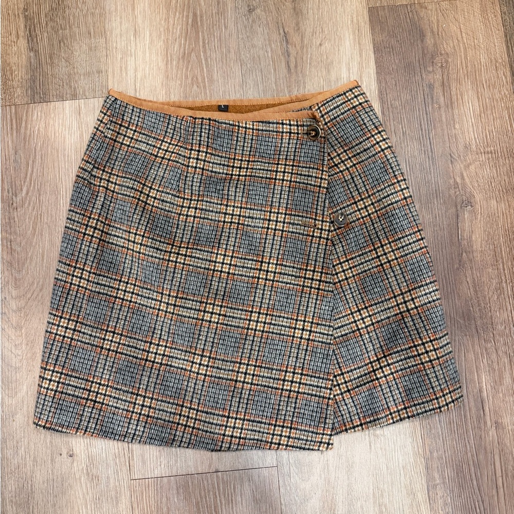 Plaid Wrap Skirt - Gray and Tan